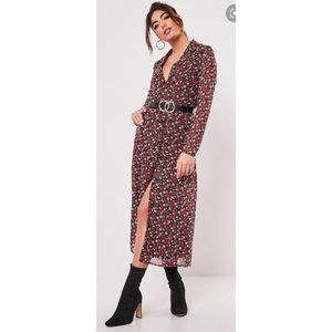 Misguided Red Floral Button Up Shirt Dress NWT 4